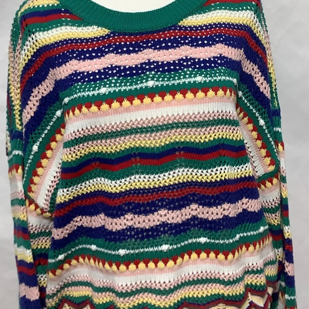 NWOT-FIRST LOVE CROCHET MULTICOLOR BOHO VIBE FALL SWEATER-SIZE LARGE